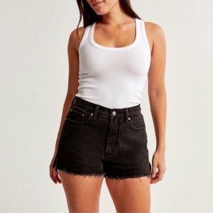 Abercrombie & Fitch The Mom Short High-Rise Black Denim Cutoff Shorts Size 0